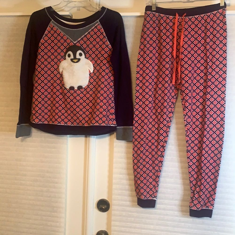 Kensie Sweater Knit Penguin 2 Piece Pajamas Small